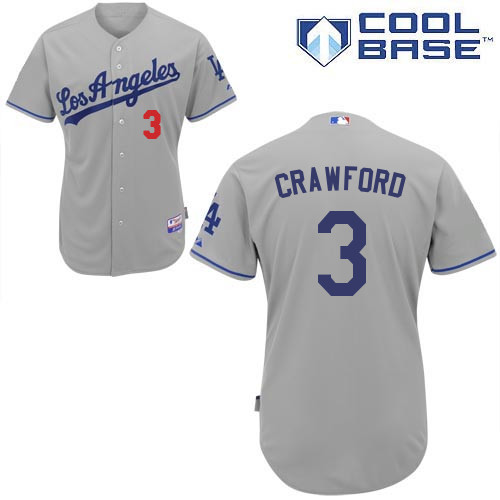 Carl Crawford #3 Youth Baseball Jersey-L A Dodgers Authentic Road Gray Cool Base MLB Jersey